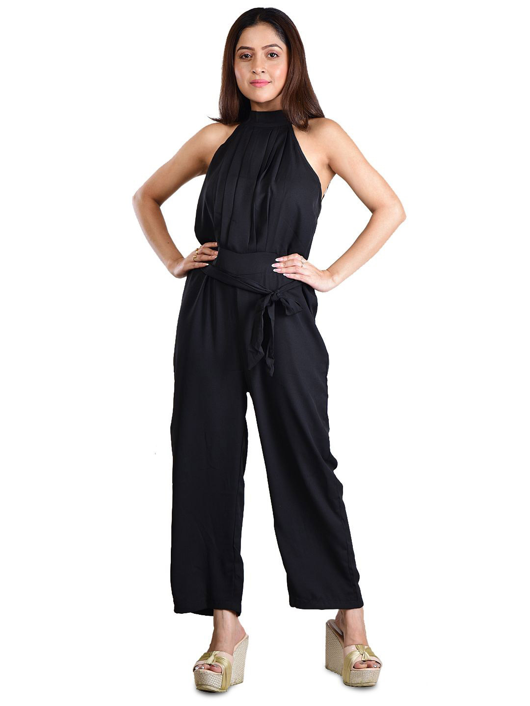 Azaayah Woman Solid Halter Neck Jumper Dress Maxi Dress