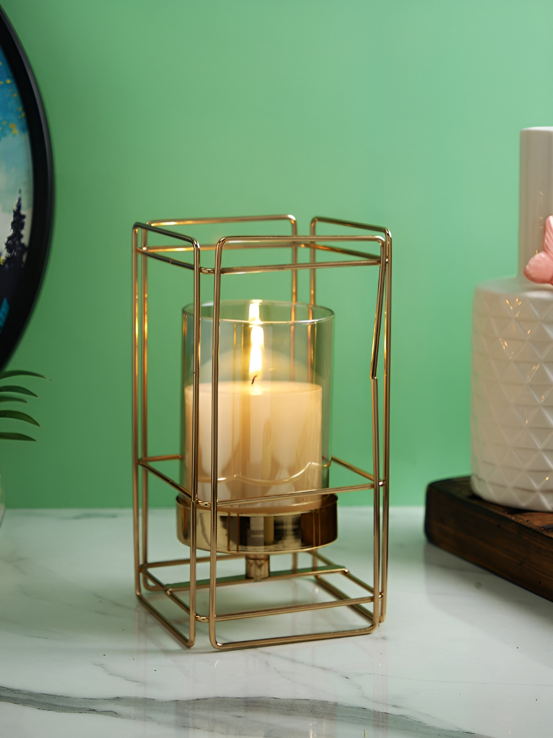 TAYHAA Gold-Toned Glass Candle Holder