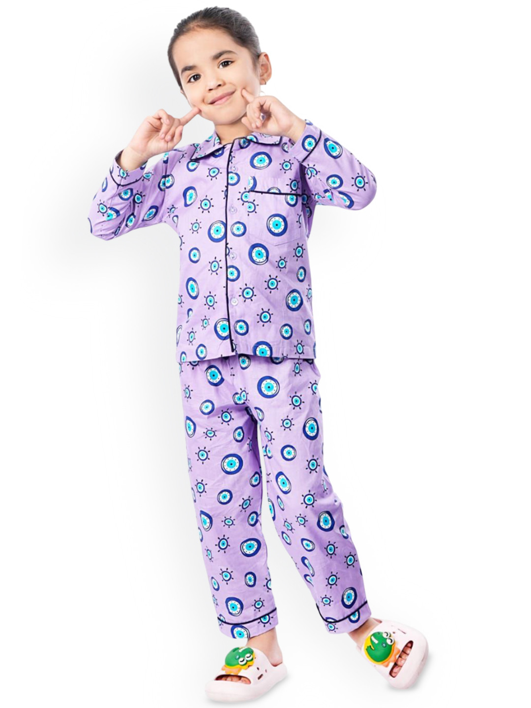 BAESD Girl Printed Shirt Collar Shirt & Pyjamas Pure Cotton Night suit