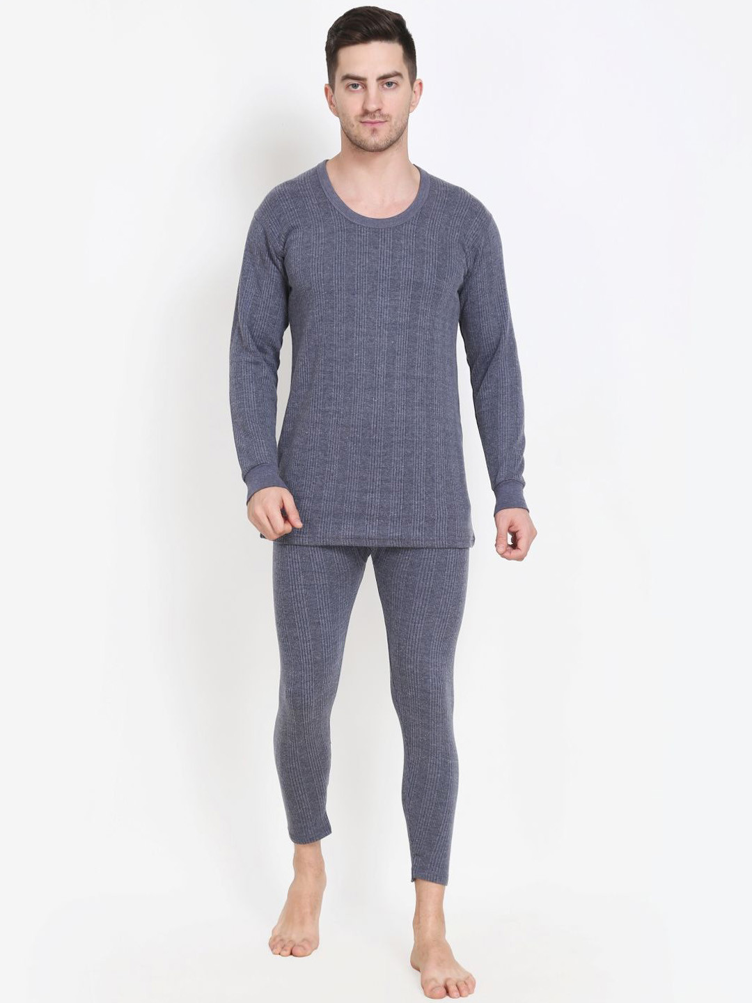 TOUCH WOOL Men Striped Cotton Thermal Set