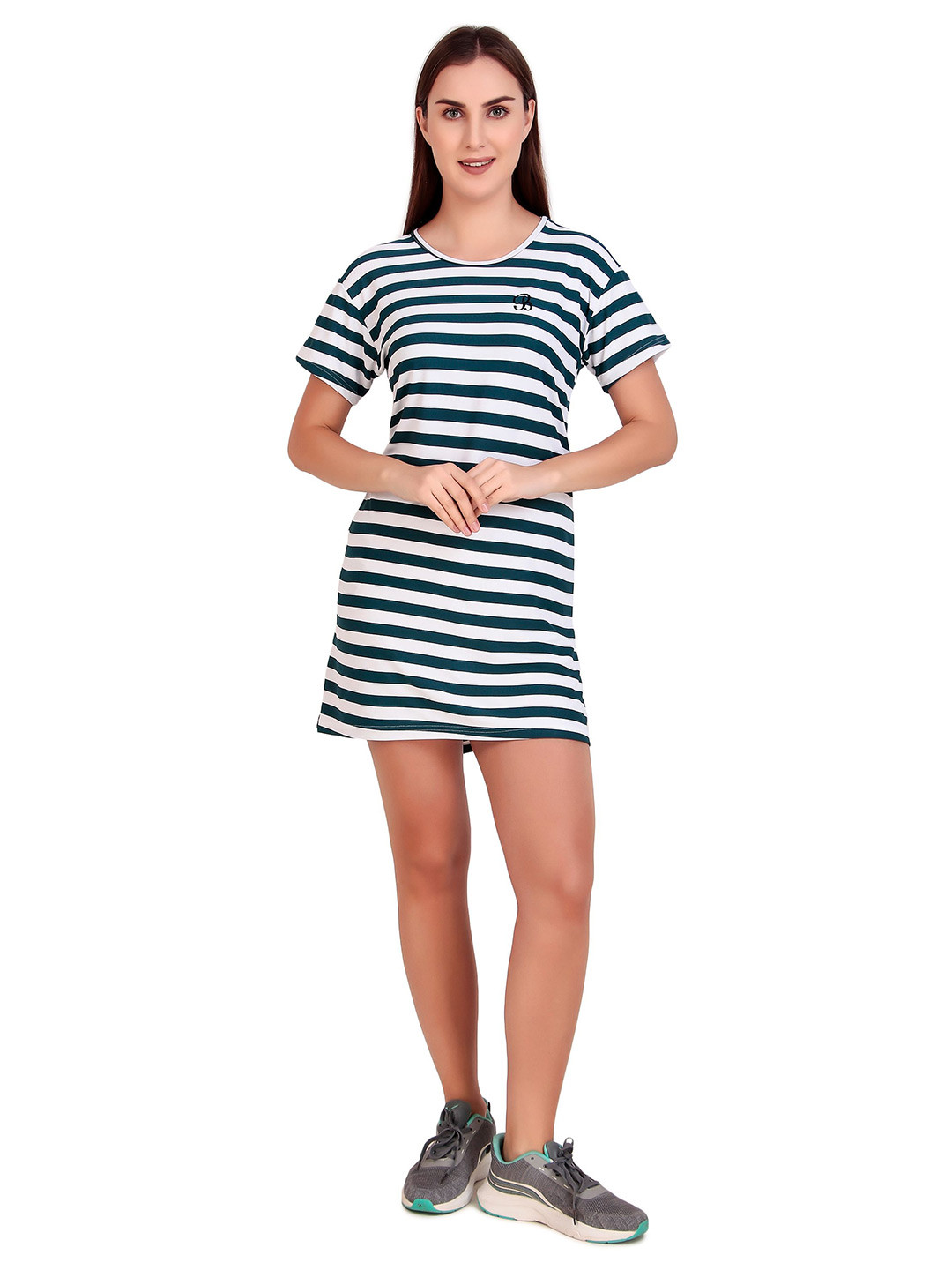 OVIDA  Women Striped Design Long T Shirt Dress