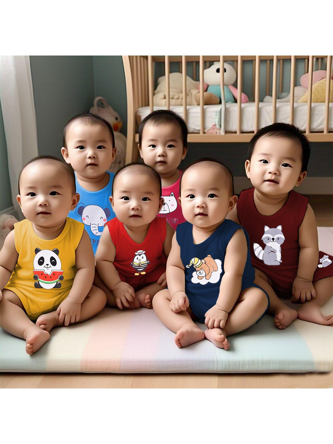 Kwitchy Unisex Kids Pack Of 6 Printed T-shirt With Shorts