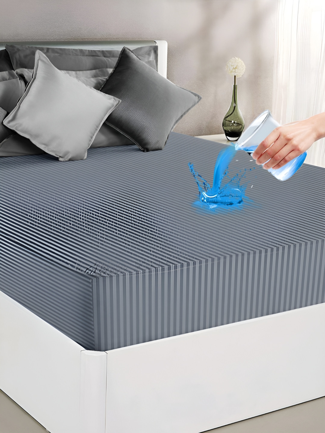 VAS COLLECTIONS Grey Cotton Water Resistant King Size Mattress Protector