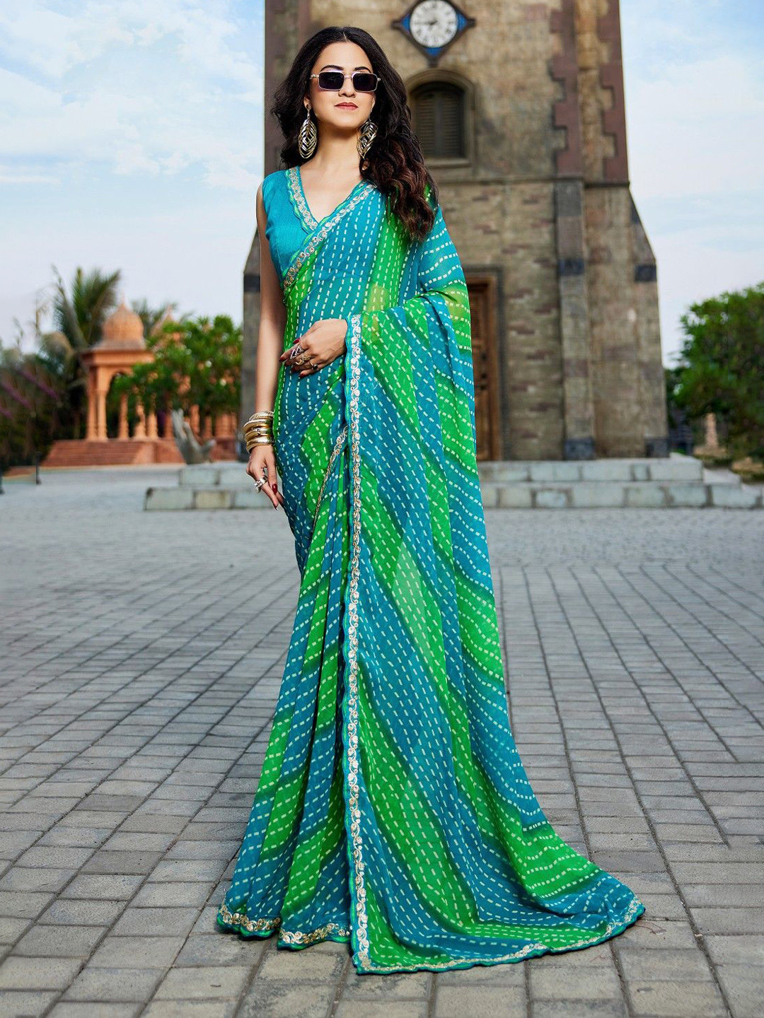 Kalista Embellished Bandhani Saree with Zari Border