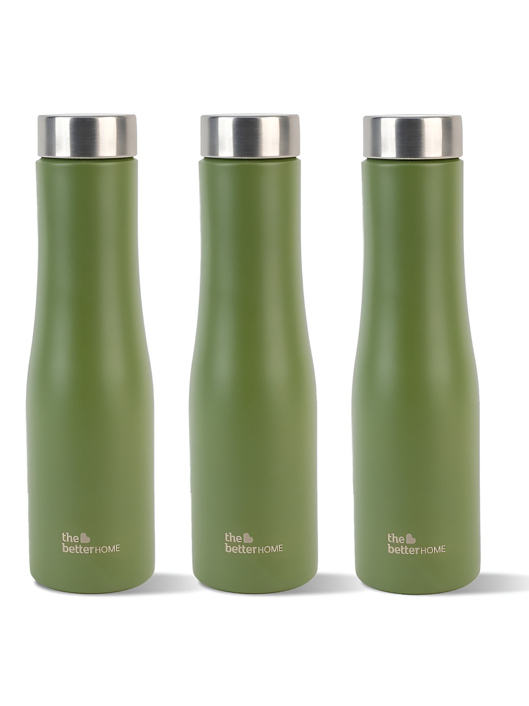 The Better Home Green 3 Pieces Brand Logo Printed Stainless Steel Water Bottles-1L Each