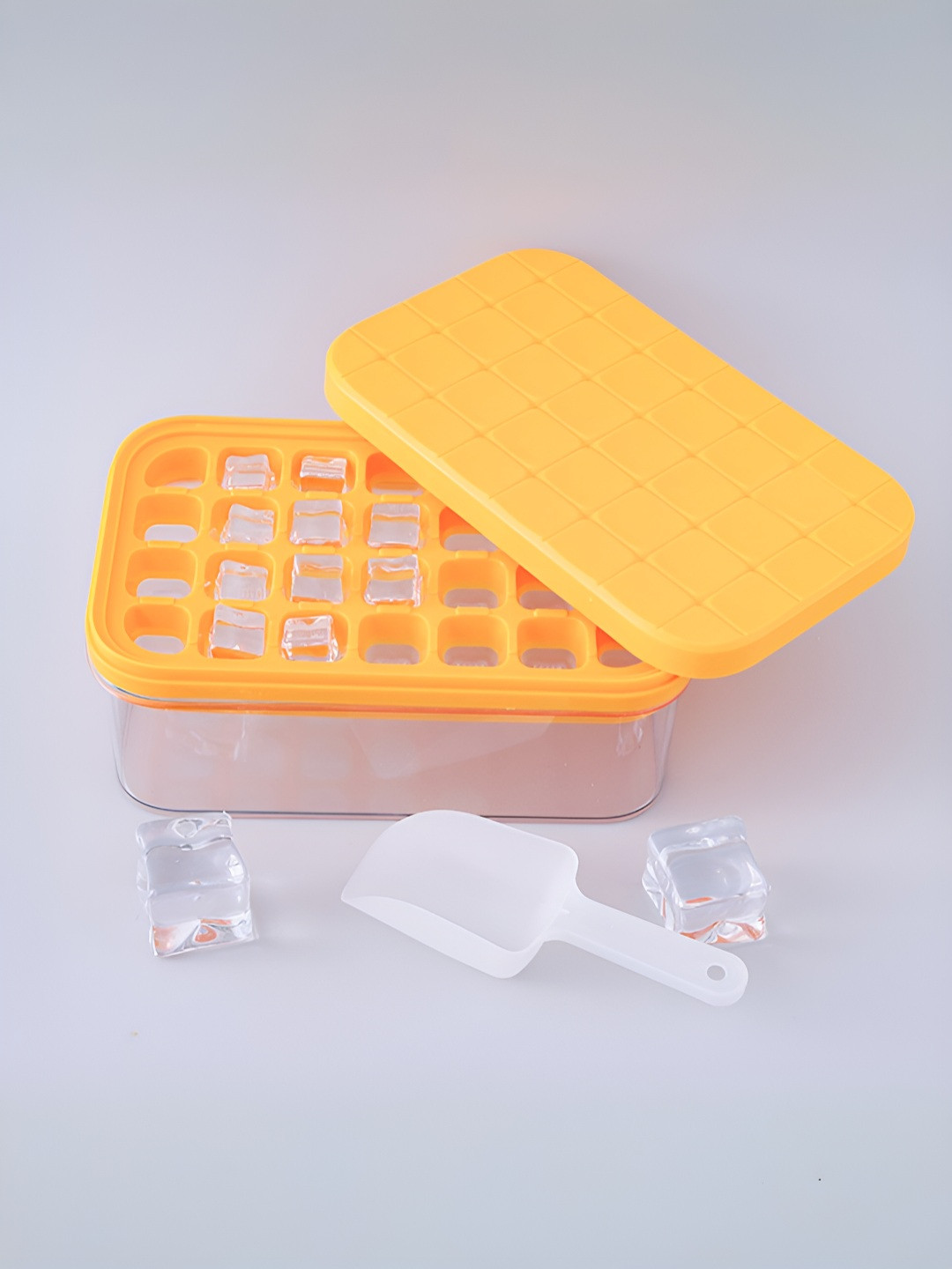 The Better Home Orange Colored 2 Layer Ice Mould With Storage Box & Ice Scoop