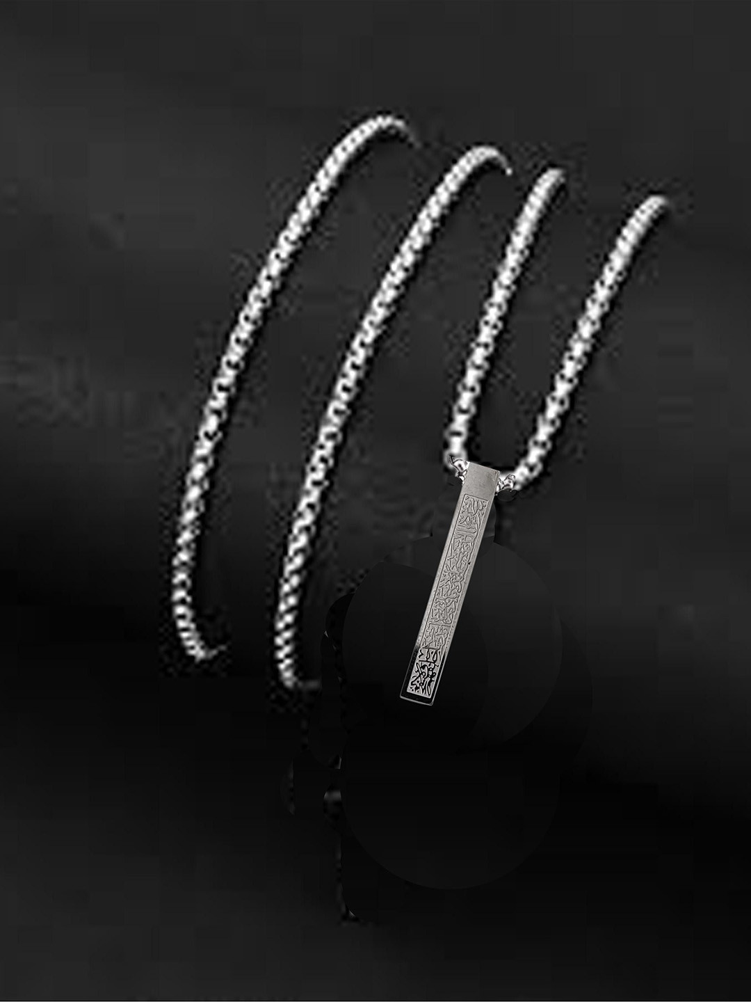 M Men Style Stainless Steel Geometric Ayatul Kursi Engraving Pendants With Chain