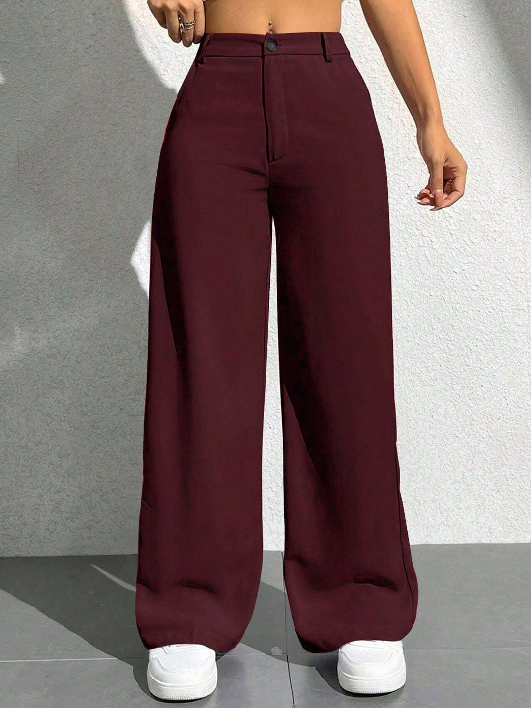 Women Relaxed Straight Leg High-Rise Relaxed Fit Wide Leg Trousers