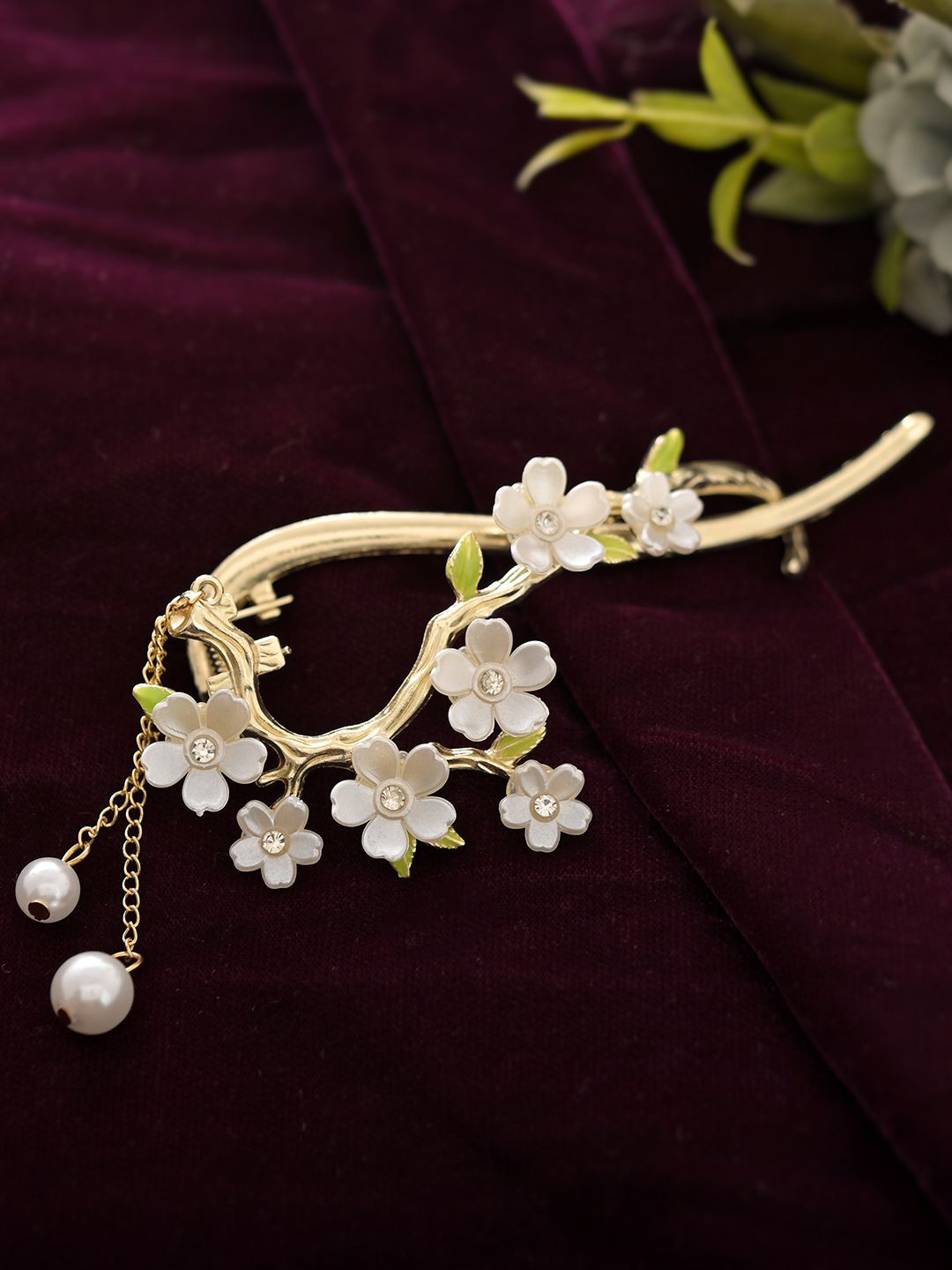 Silvermerc Designs Floral Hair Clip with Crystal and Pearl hair accessories For Women