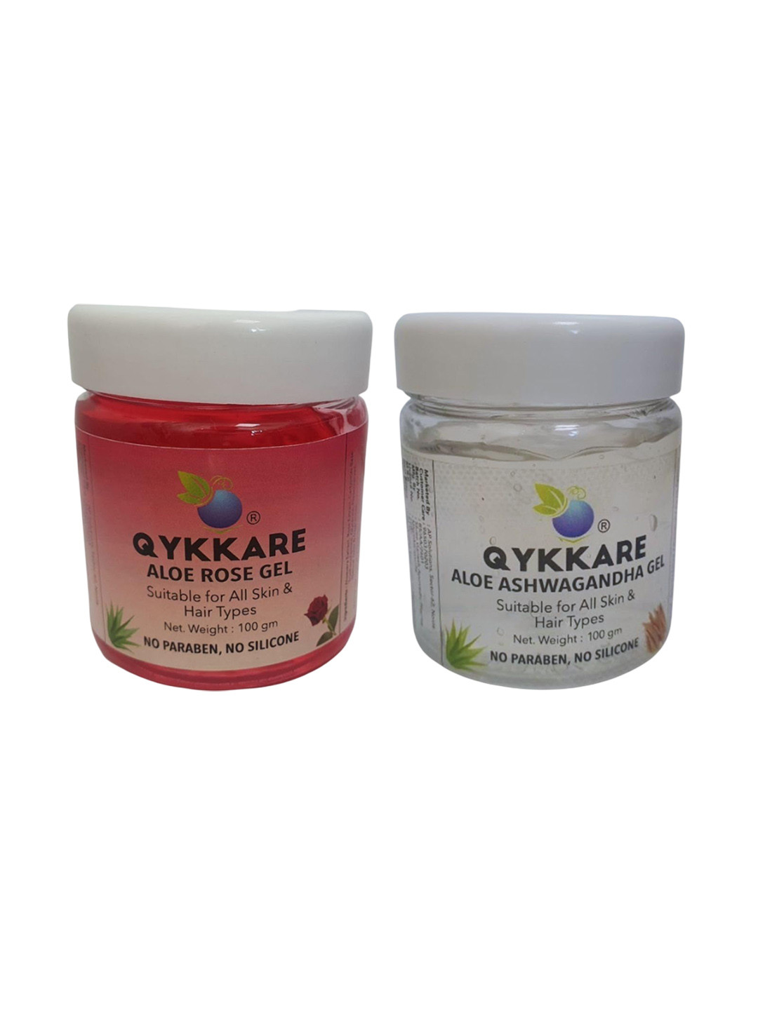 QYKKARE Set Of 2 Aloe Rose Gel & Aloe Ashwagandha Gel For Hydration - 100 g Each