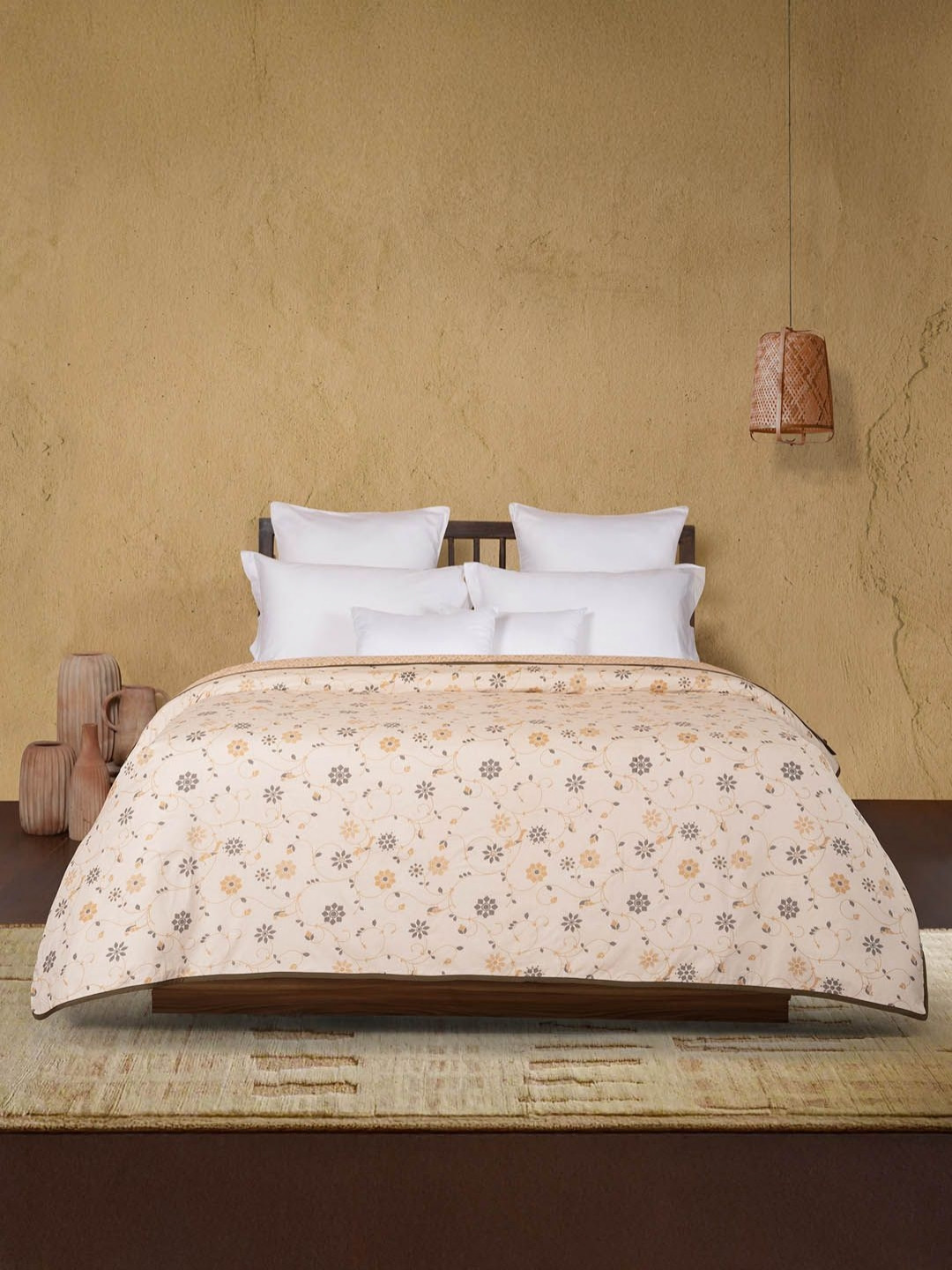 MYTRIDENT Beige & Brown Ethnic Motifs Printed 176 TC AC Room Double Bed Dohar