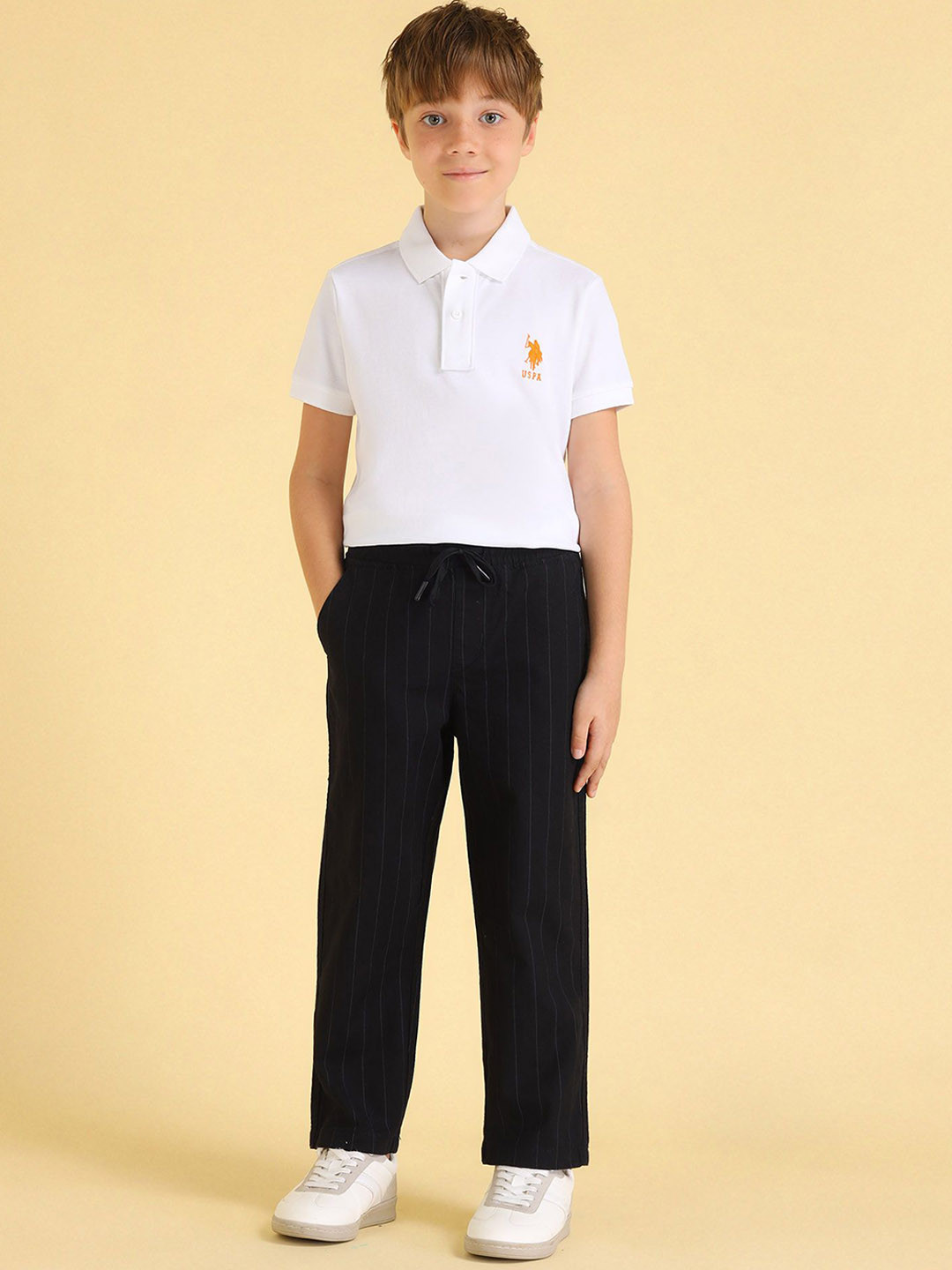 U.S. Polo Assn. Kids Boys Striped Relaxed Fit Regular Trousers