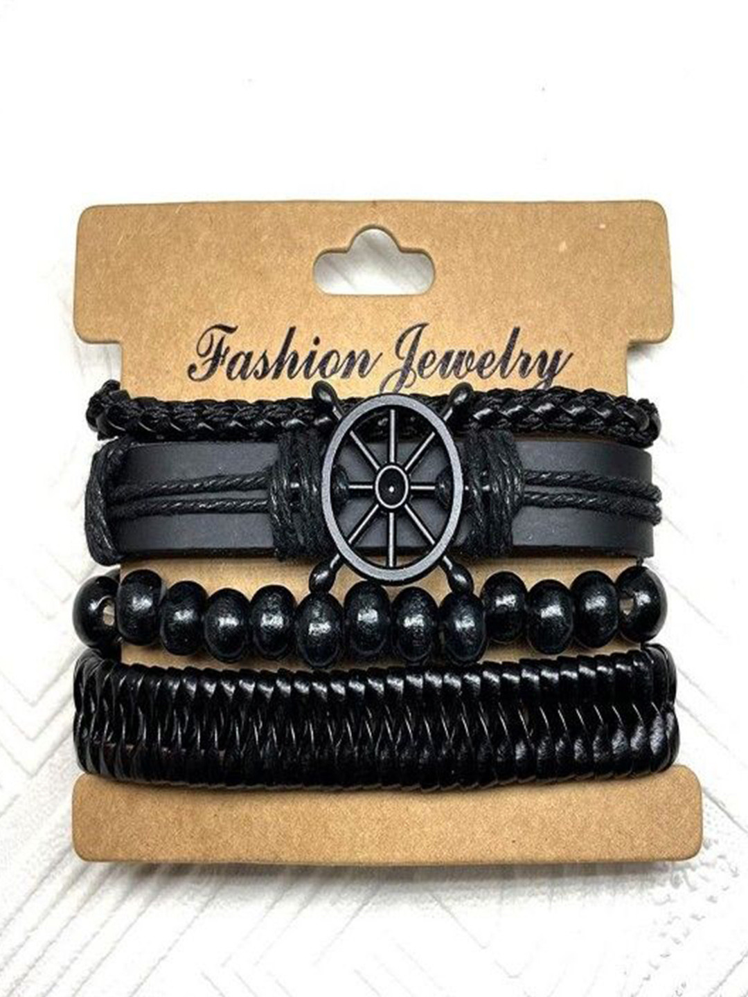 Ringzinnie Men Leather Artificial Beaded Wheel Wrap Layered Multistrand Bracelet