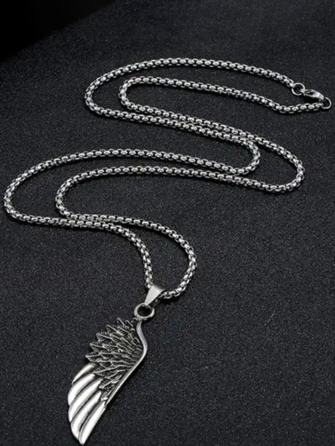 M Men Style Men Rhodium-Plated Contemporary Biker Feather Pendants with Chains