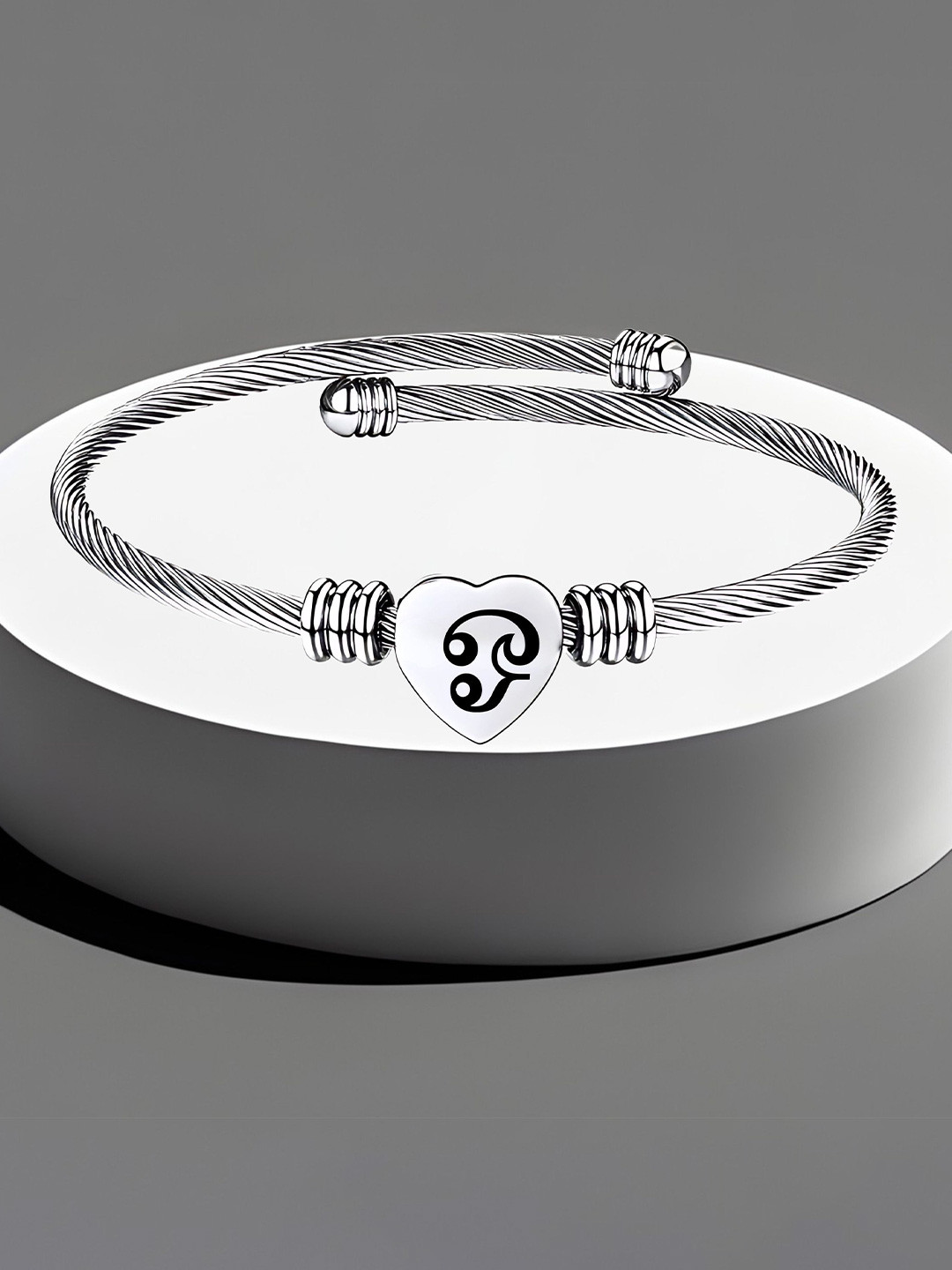 M Men Style Silver-Plated Stainless Steel Heart Initials Engraved Om Cuff Bracelet