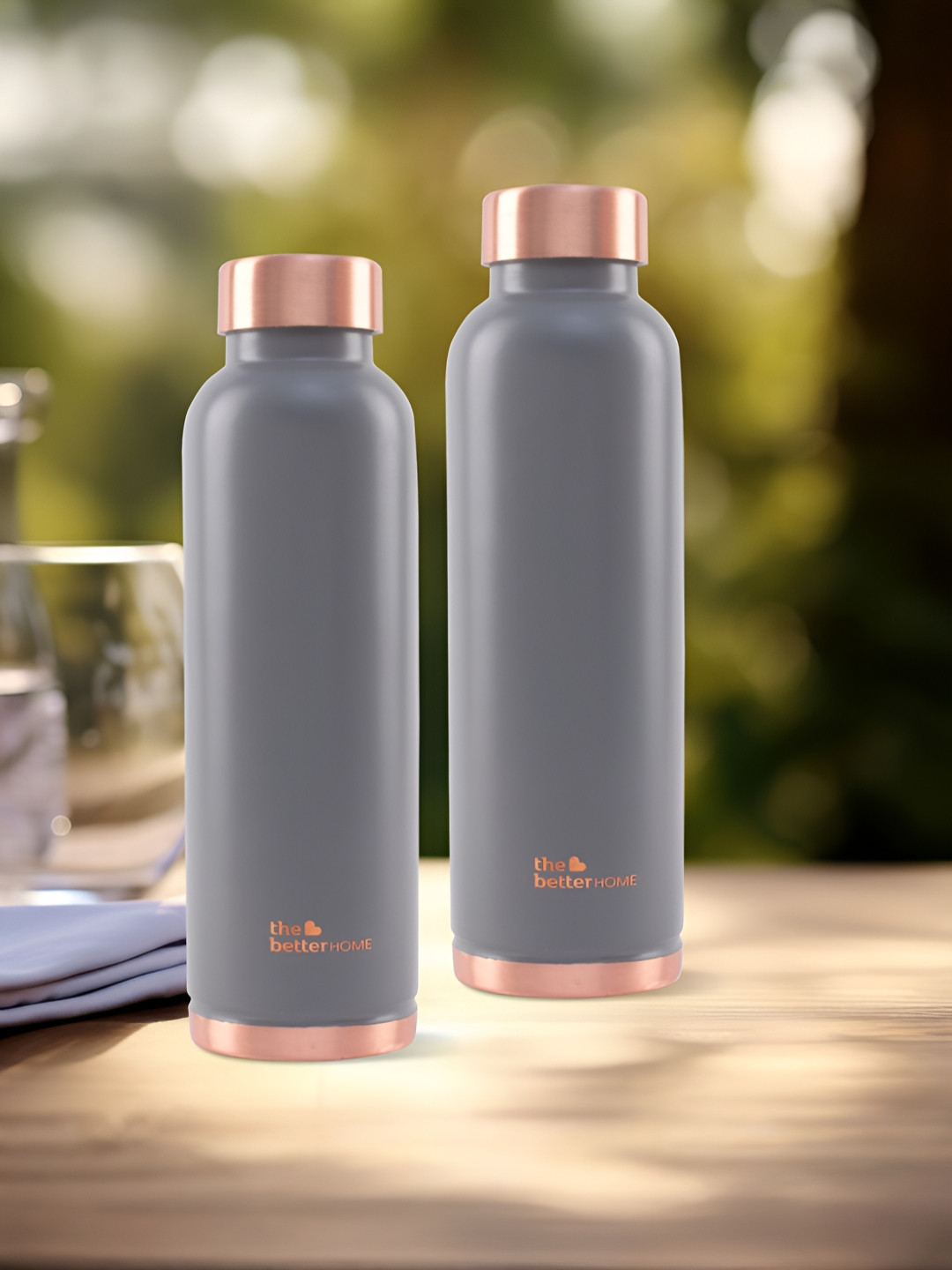 The Better Home Grey Brand Logo Copper Spill Proof 2 Piece Water Bottle - 1L