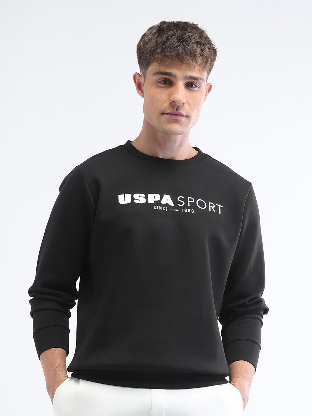 USPA Sport Space Dust Men Cotton Brand Logo Printed Pullover Sweatshirt