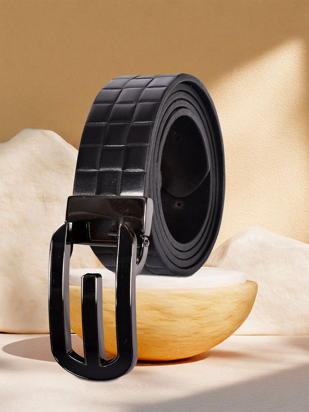 Sassora Men Checked Leather Formal Belt