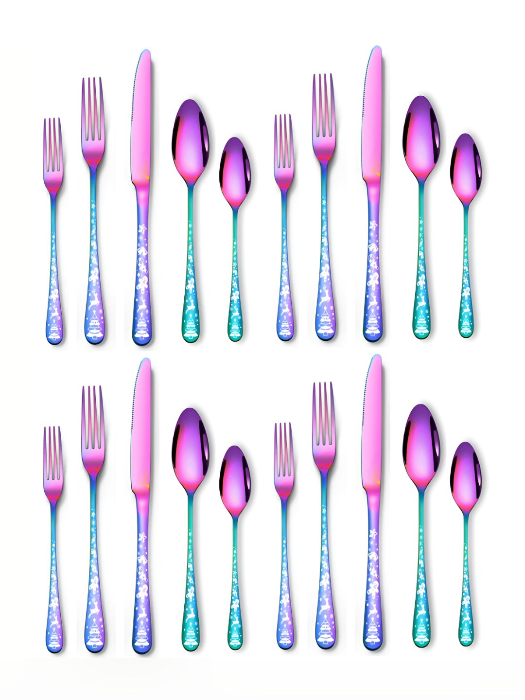 UniKart Purple 20 Pieces Rainbow Printed Stainless Steel Cutlery Set