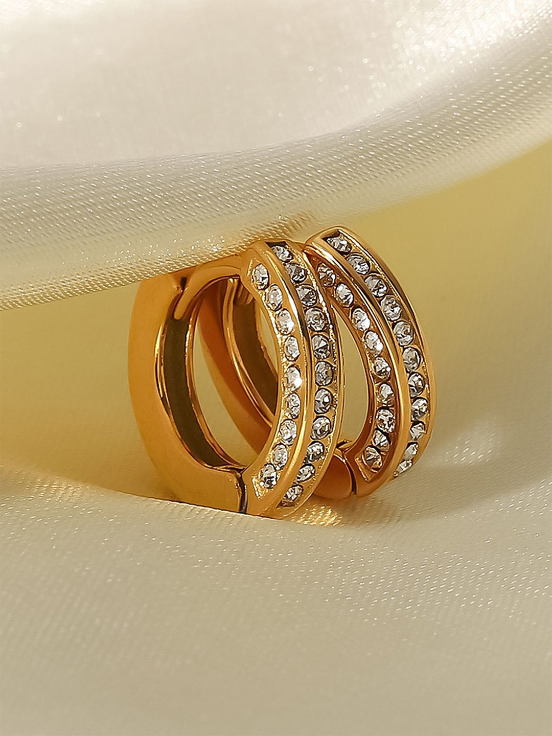 DIMPLERY 18k Gold-Plated Cubic Zirconia Studded Huggie Hoop Earrings