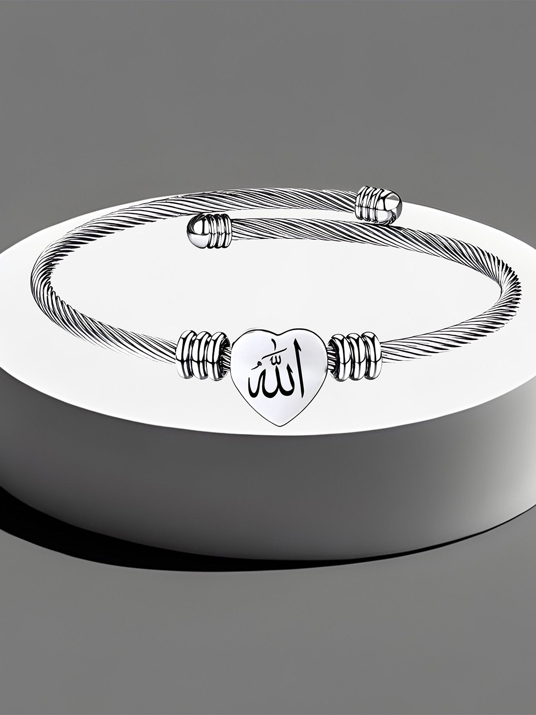 M Men Style Silver-Plated Stainless Steel Engraved Allah Charm Bracelet
