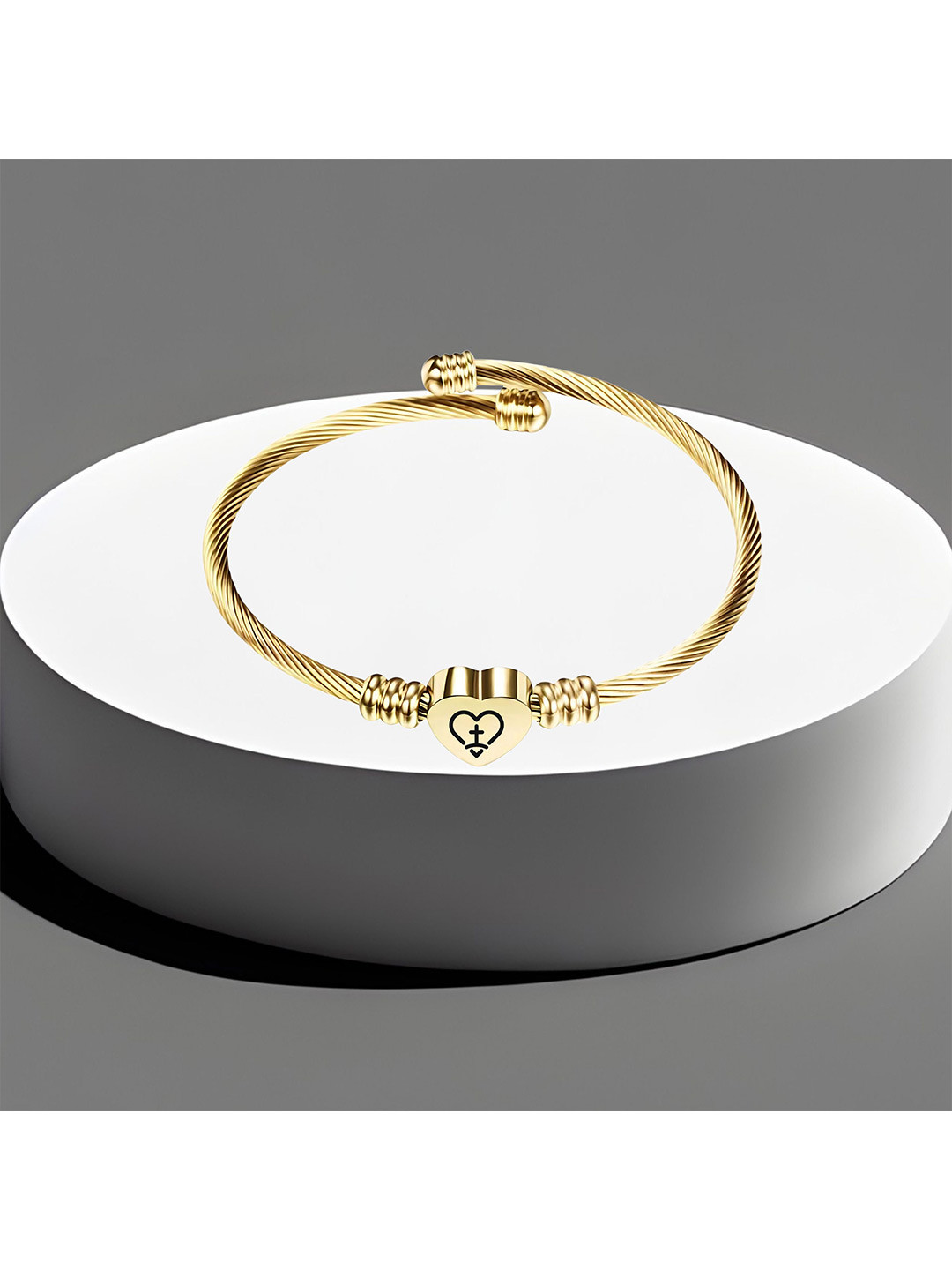 M Men Style Gold-Plated Stainless Steel Engraved Heart Cross Charm Bracelet