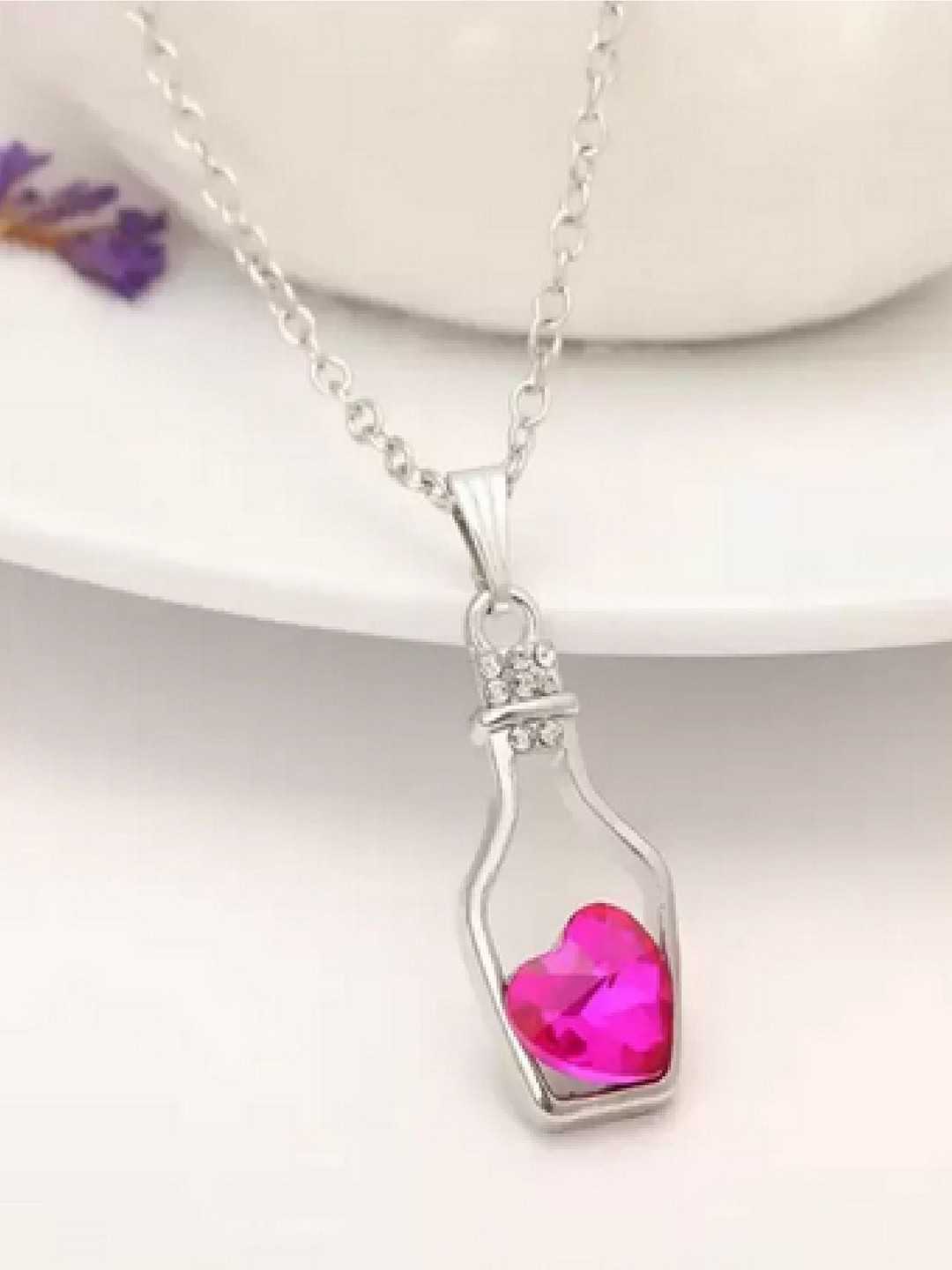 Crazy Fashion Stainless Steel Rhodium-Plated Bottle Heart Shaped Pendants With Chains