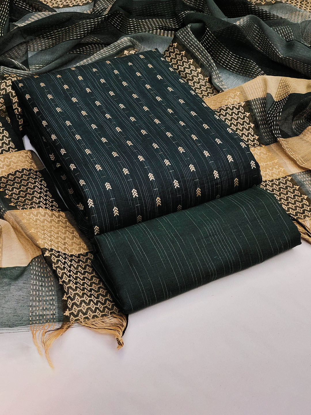 HERE&NOW Geometric Woven Design Zari Work Unstitched Dress Material