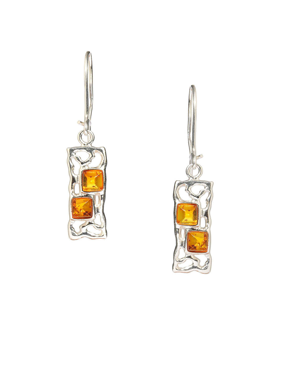 Asteri Shine On 925 Sterling Silver Cognac European Baltic Amber Twice Fence Earrings