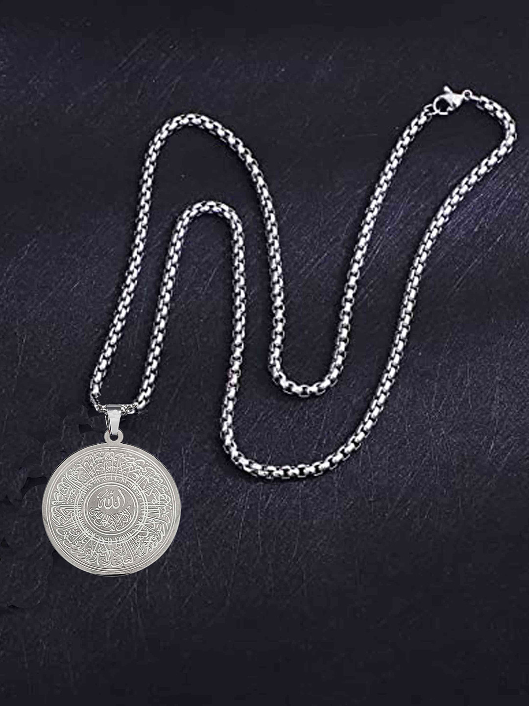 M Men Style Silver-Plated Stainless Steel Engraving Arabic Pendant With Chains