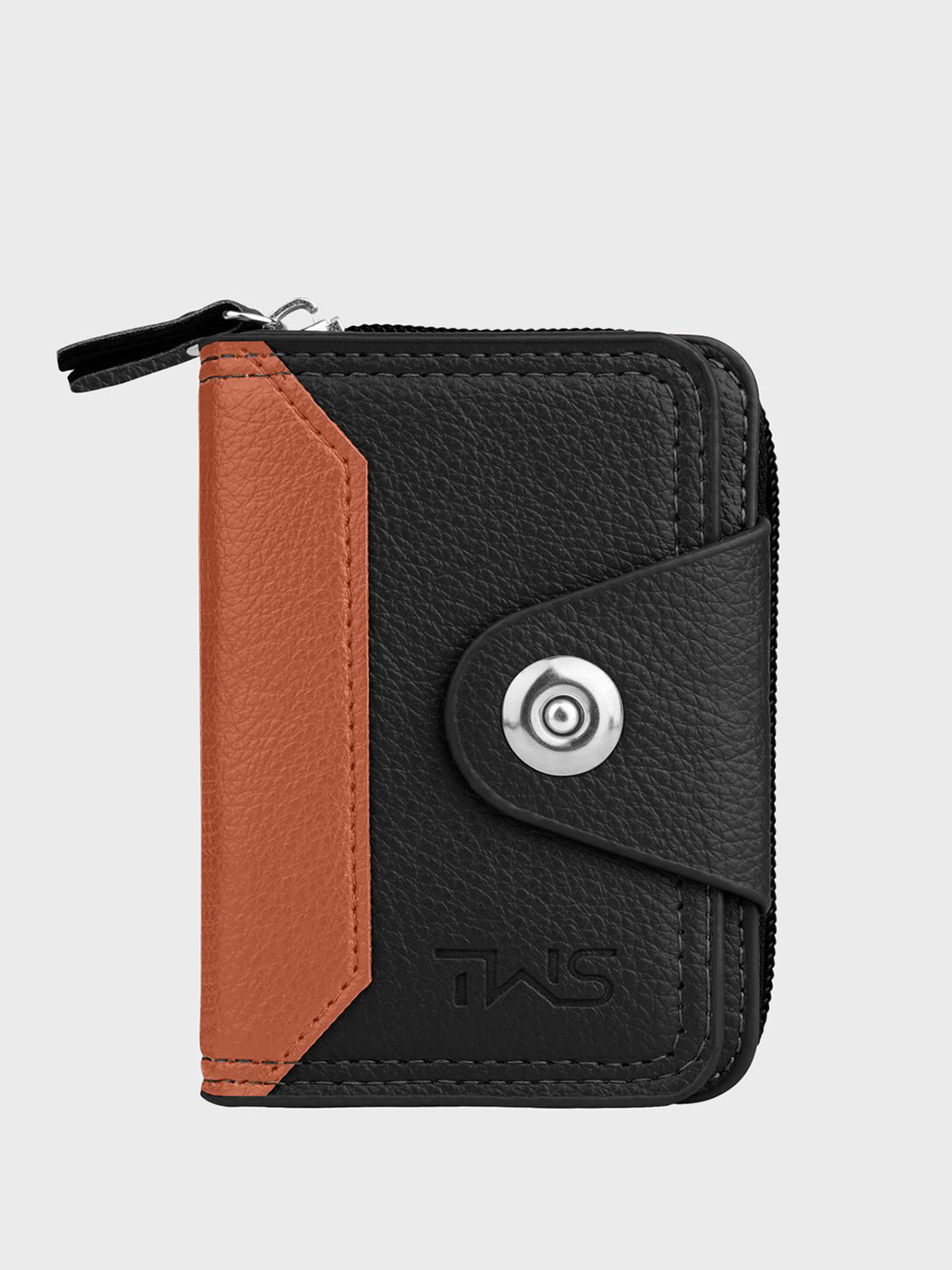 The Wallet Store Men Secure Mate Vegan Leather Zipper Wallet Black Tan