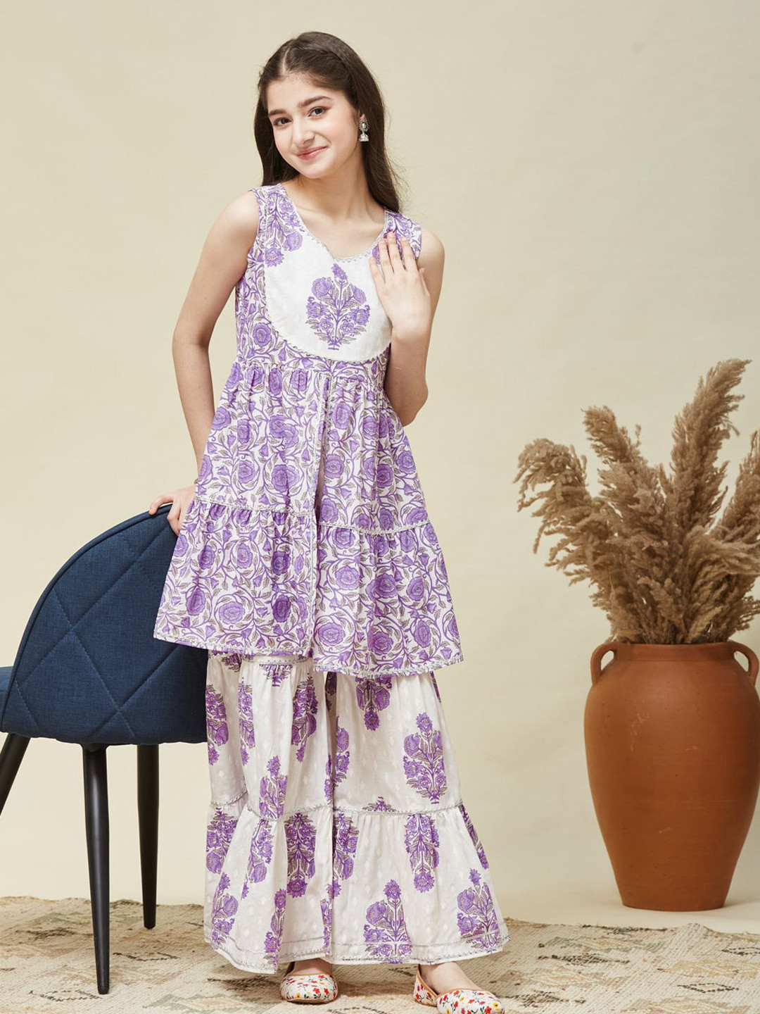 CurlyTales Floral Print Round Neck Fit & Flare Above Knee Dress