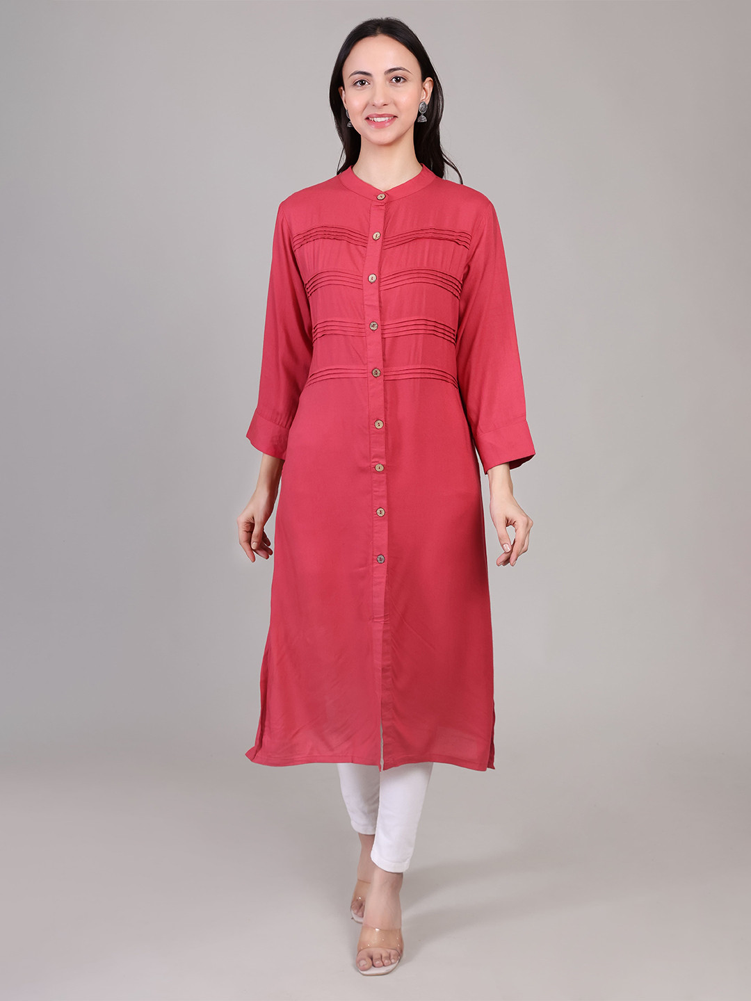 DELIS Band Collar Pin Tucks Kurta