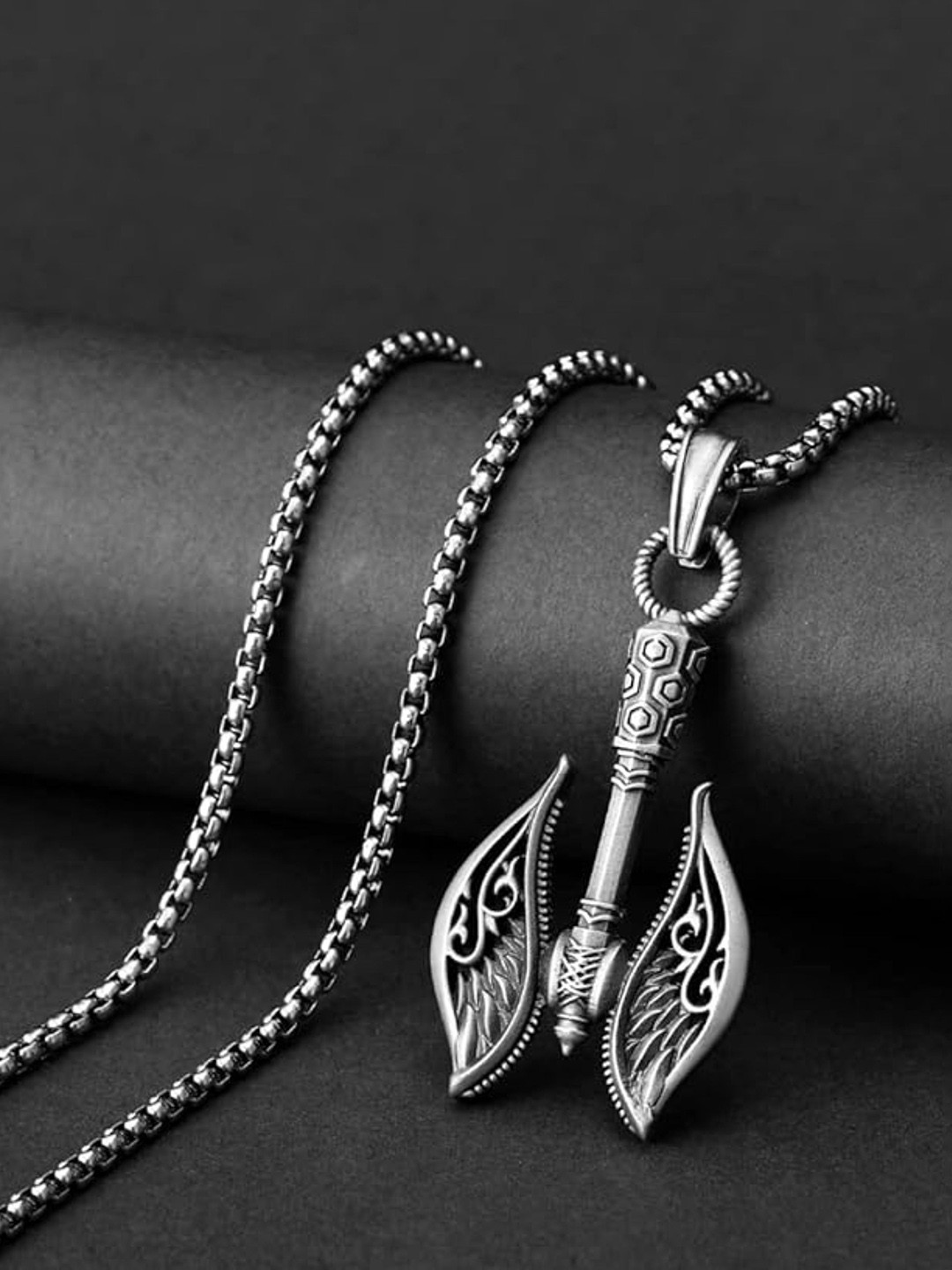 M Men Style Men Rhodium-Plated Contemporary Biker Gothic Pendants with Chains