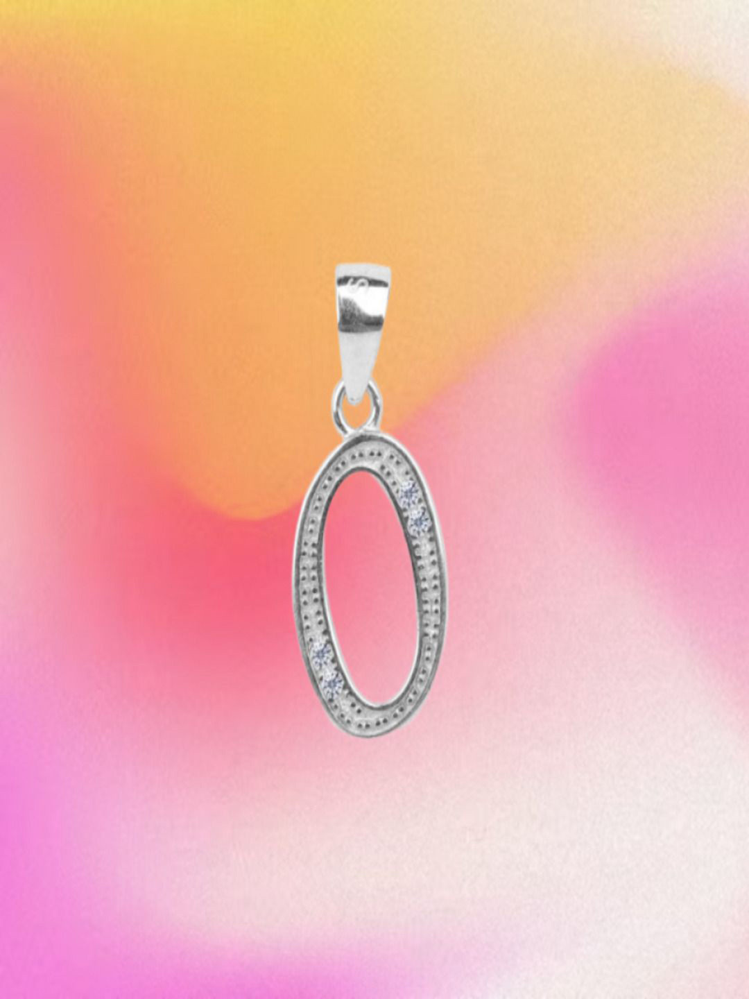 Paavni Girls 925 Sterling Silver Rhodium-Plated Cubic Zirconia Studded O Letter Pendant
