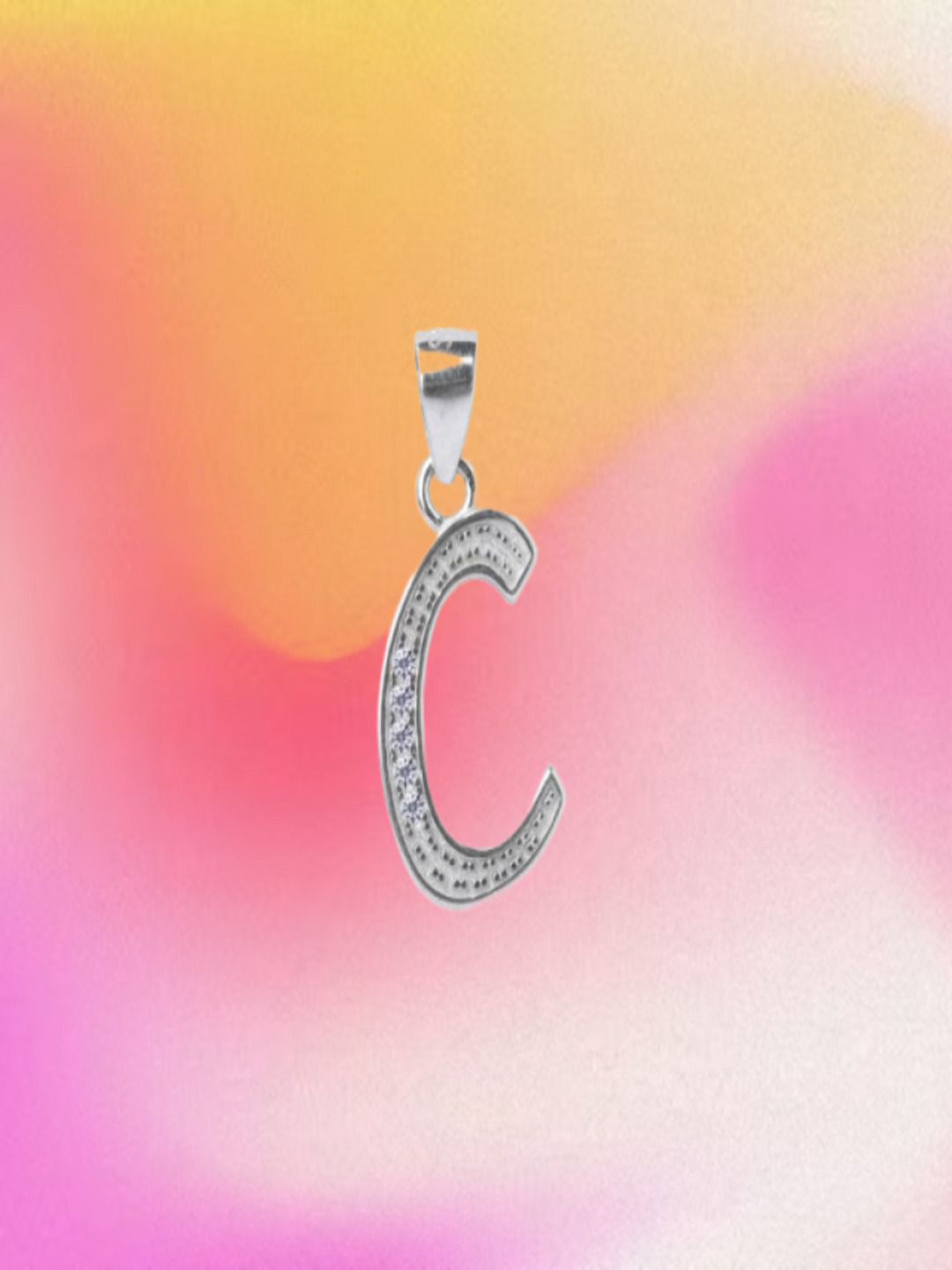 Paavni Girls 925 Sterling Silver Rhodium-Plated Cubic Zirconia Studded C Letter Pendant