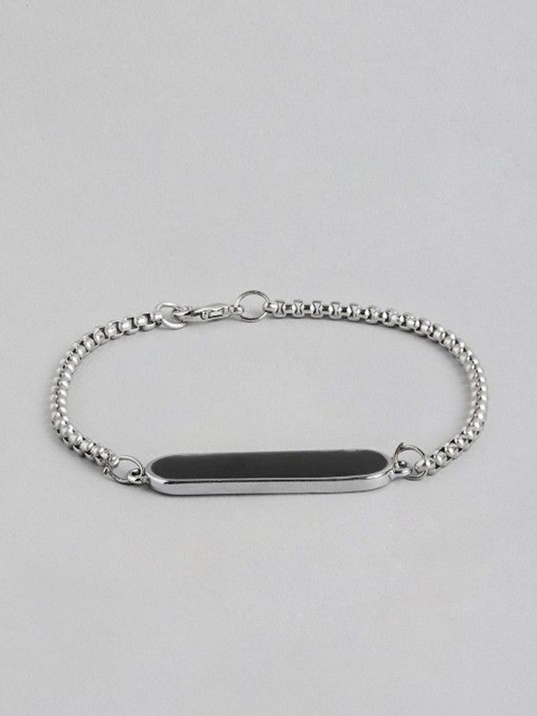 Ringzinnie Unisex Stainless Steel Silver-Plated Cubic Zirconia Oxidised Link Bracelet