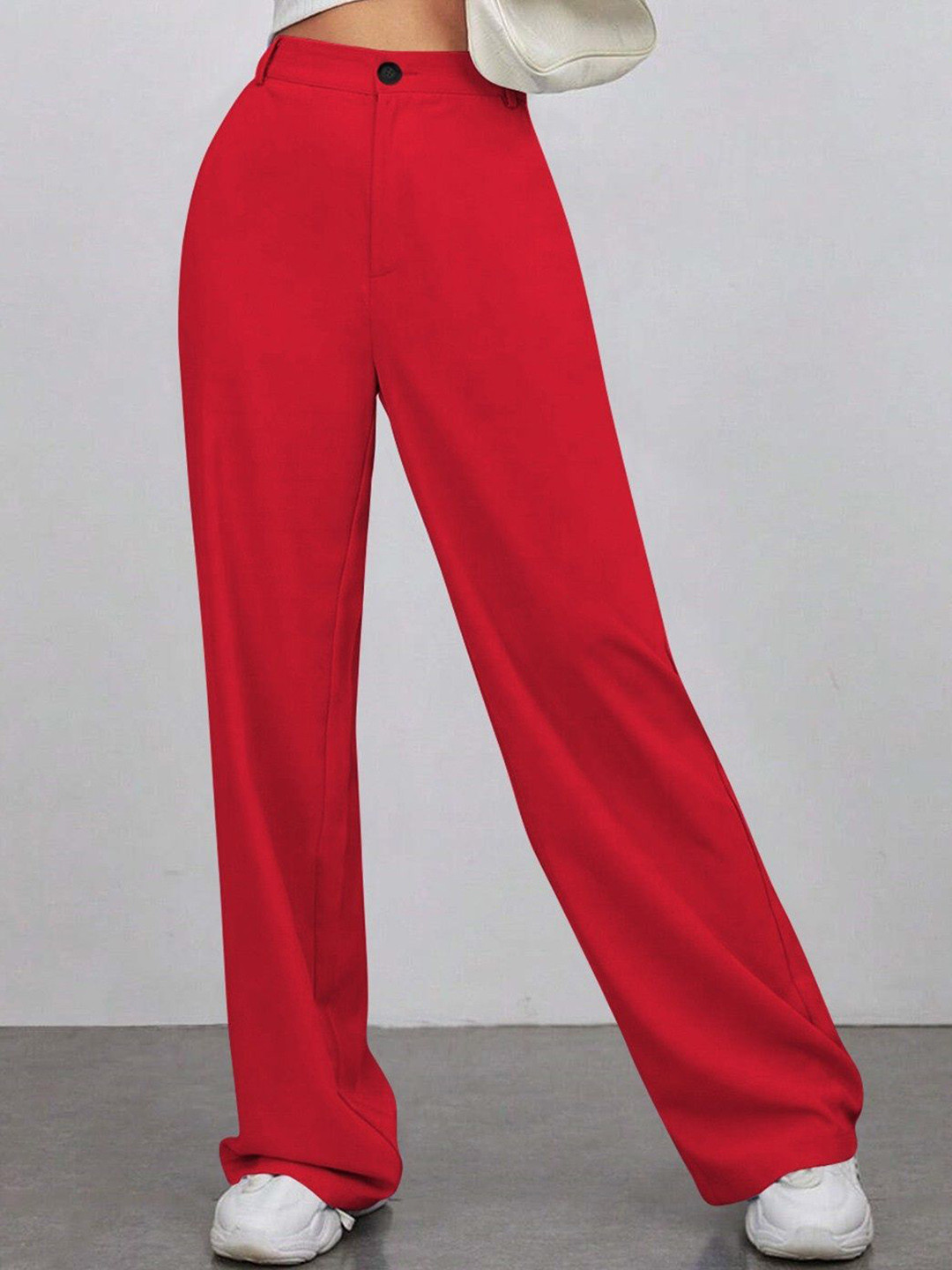 BAESD Women Colourblocked Relaxed Straight Leg High-Rise Non Iron Wide Leg Trousers