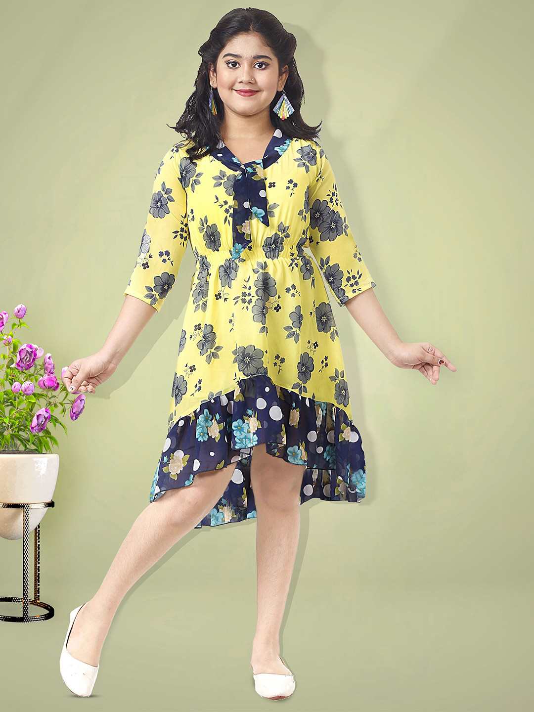KAARIGARI Floral Print Georgette Fit & Flare Dress