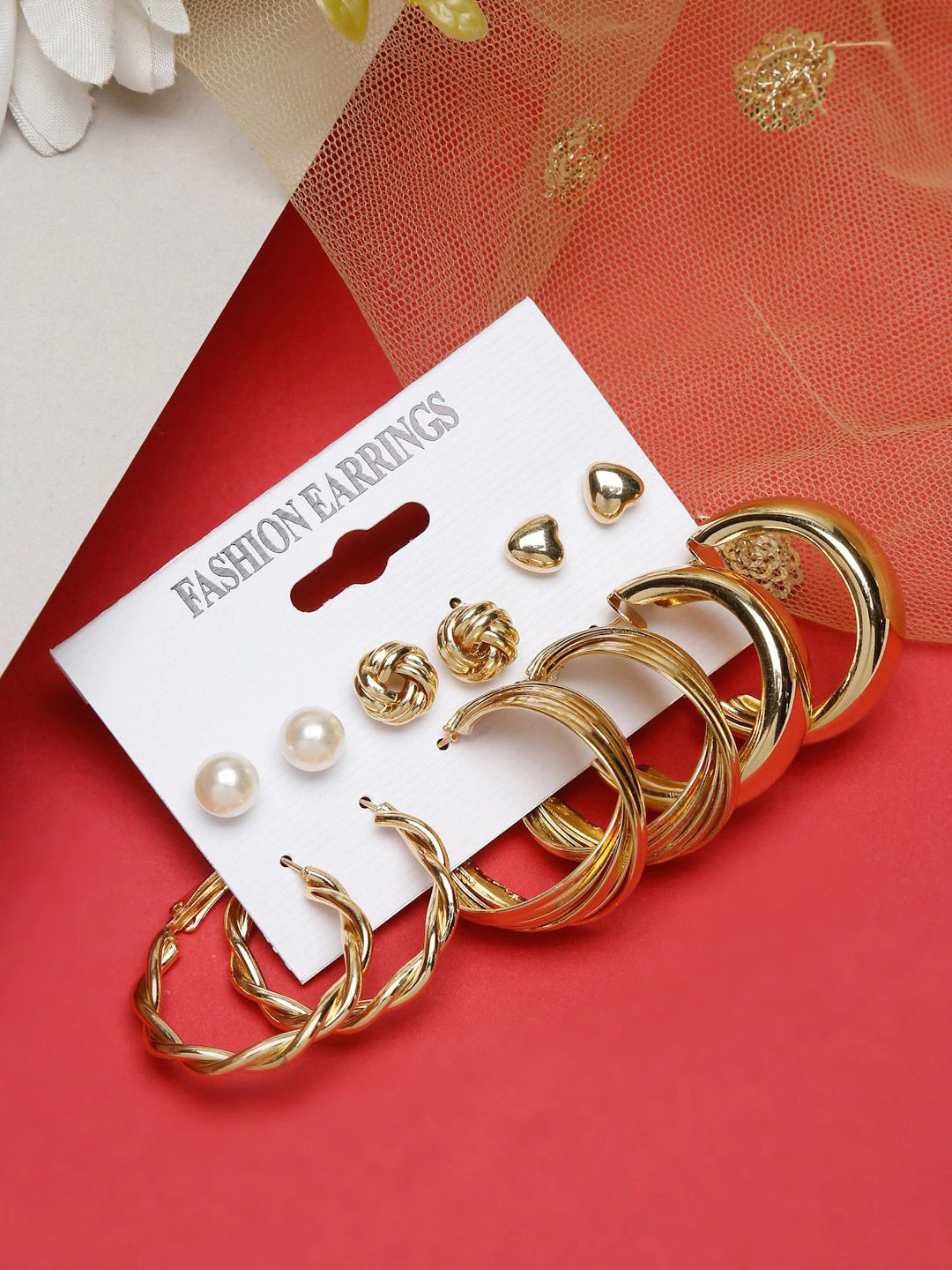 YouBella Set Of 6 Gold-Plated Beaded Circular Studs