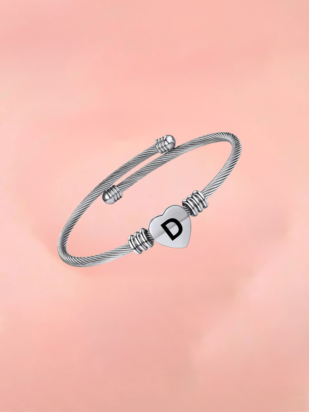 M Men Style Men Stainless Steel Silver-Plated Heart D Kada Bracelet