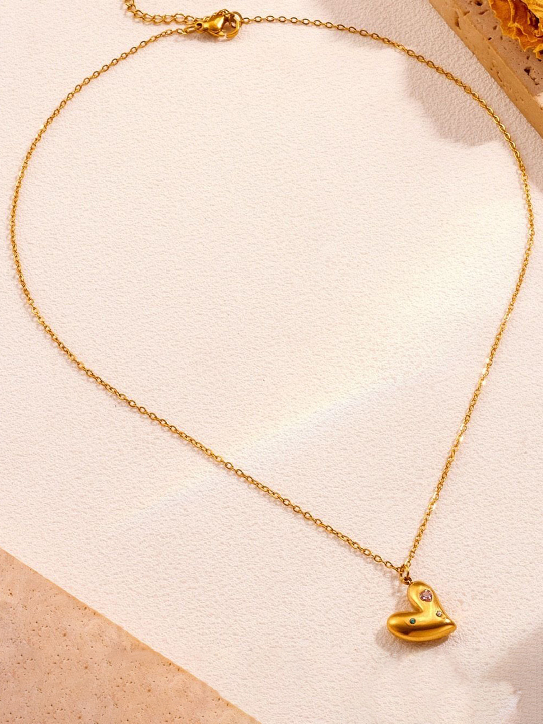 MYKI Mesmerizing Gold-Plated Artificial Stone Studded Stainless Steel Pendant With Chain