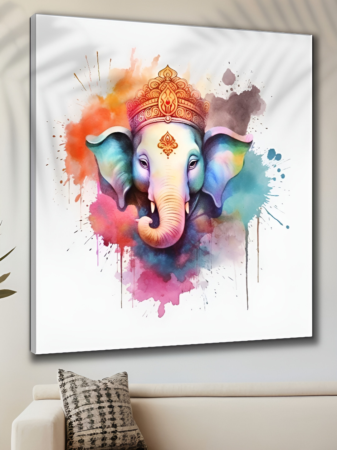Livin'luxe White & Blue Lord Ganesha Printed Religious Canvas Wall Art