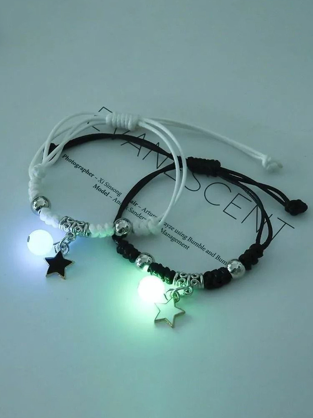 Ringzinnie Unisex Set Of 2 Artificial Beaded Luminous Elasticated Bracelet