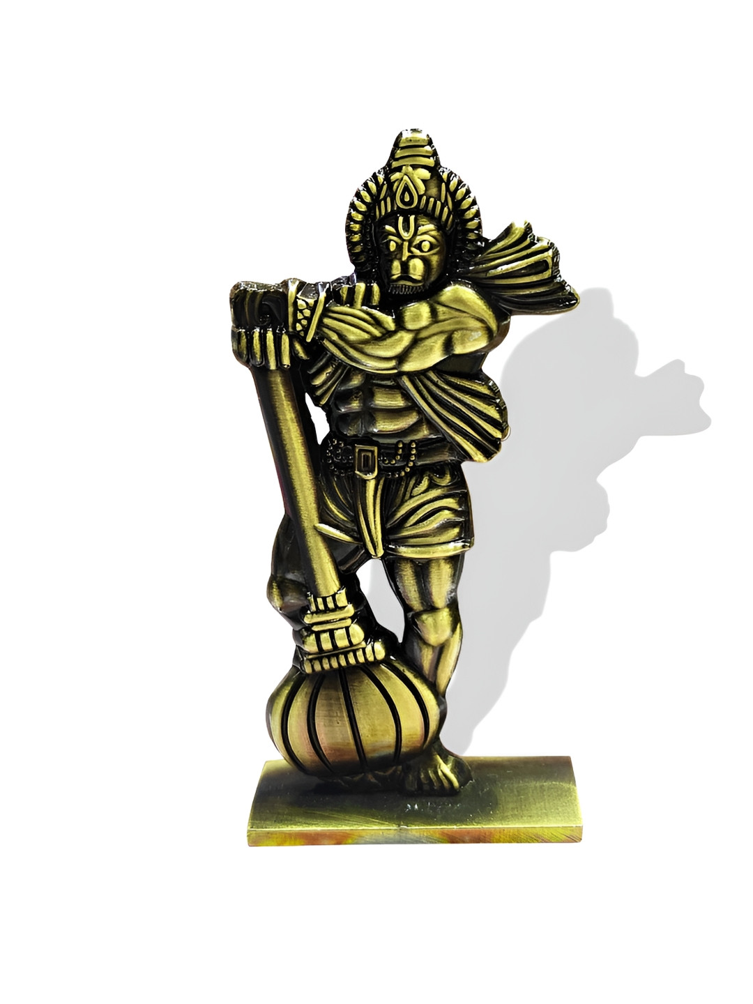 Adhvik Bahubali Hanuman Ji Standing Posture with Gada Gold Metal Metallic Prayer Room Tiny Showpiece - 3.9 Inches