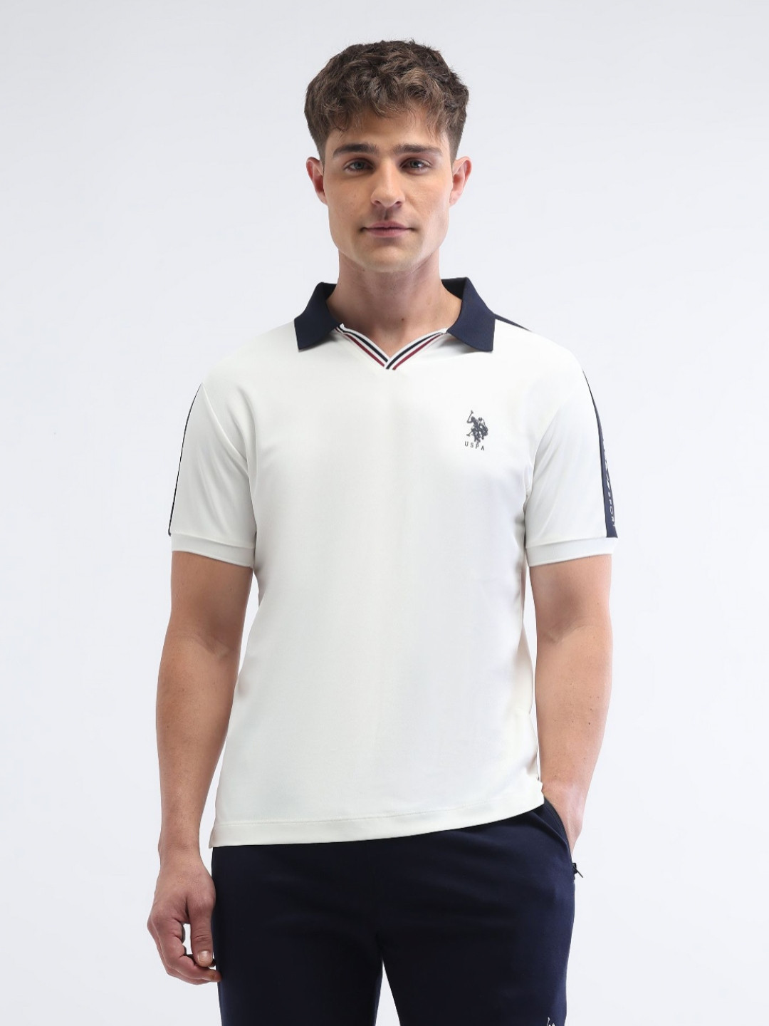 USPA Sport Men Polo Collar Pockets Slim Fit T-shirt