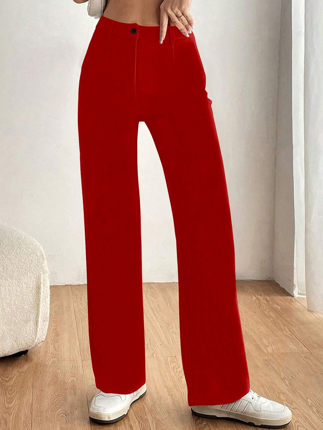 BAESD Women Relaxed Straight Leg High-Rise Non Iron Wide Leg Trousers