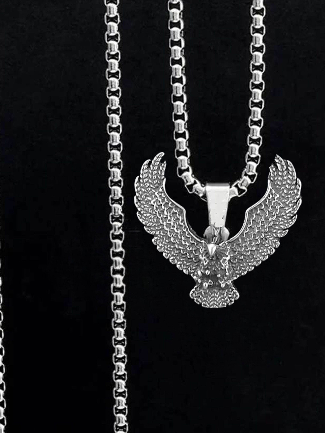 M Men Style Men Rhodium-Plated Contemporary Retro Eagle Pendants with Chains