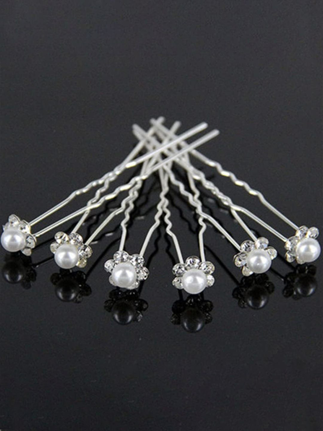 YouBella Women Set Of 6 Beaded Metal Hair U Pins