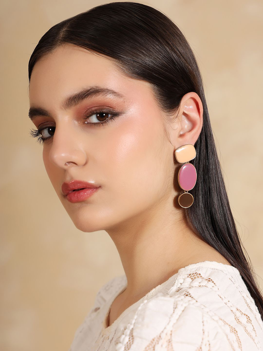 Kazo Stone Studded Vivid Multi Contemporary Drop Earrings